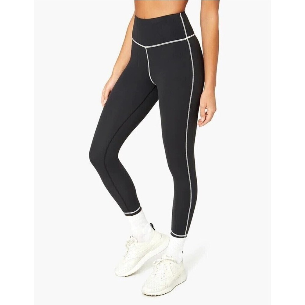 WeWoreWhat Women's Black Corset Leggings‎ with White Stitching Size  L